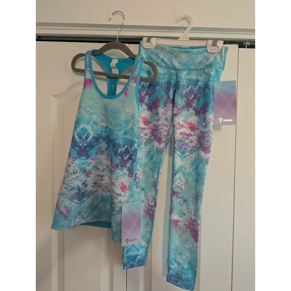 NWT Ivivva by Lululemon Tank (reversible) and Leggings set top 8 10 Girls blue